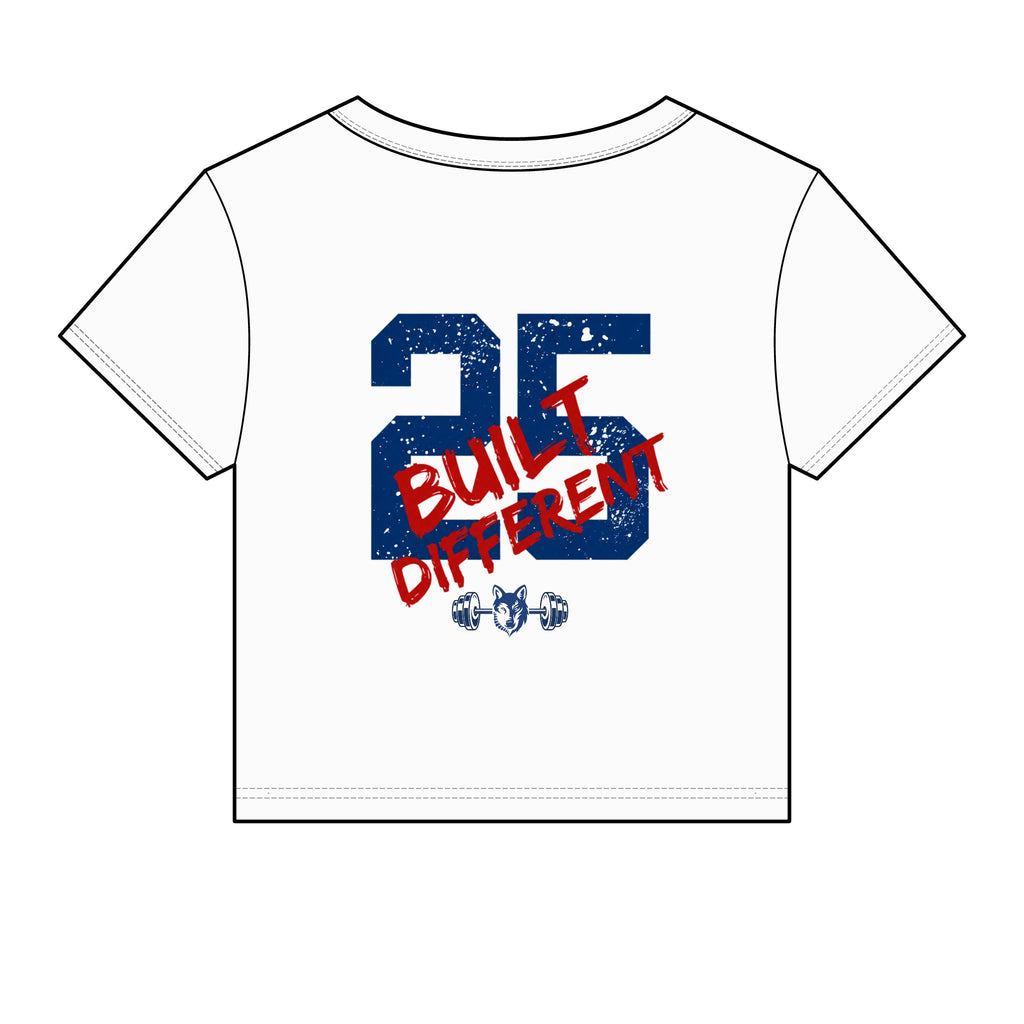 BarkStrong 'Built Different' Women's Crop Tee — Athletic 25 Design
