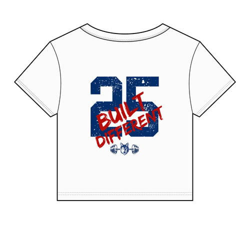 BarkStrong 'Built Different' Women's Crop Tee — Athletic 25 Design